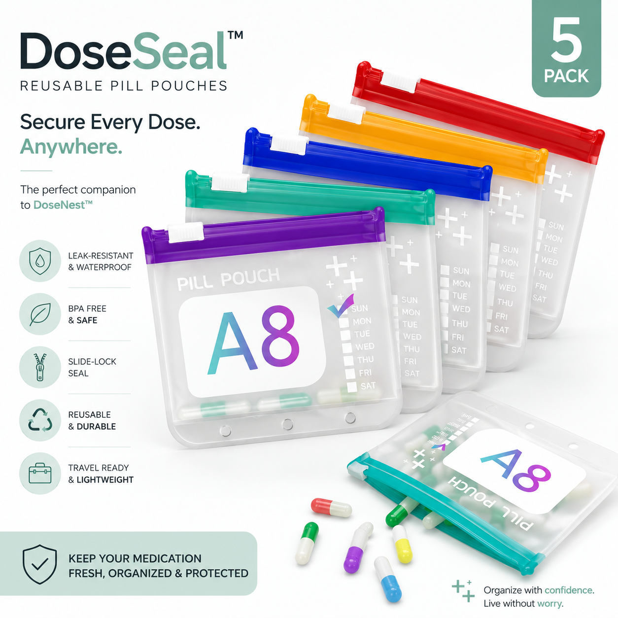 DoseSeal™ – Reusable Pill Pouches