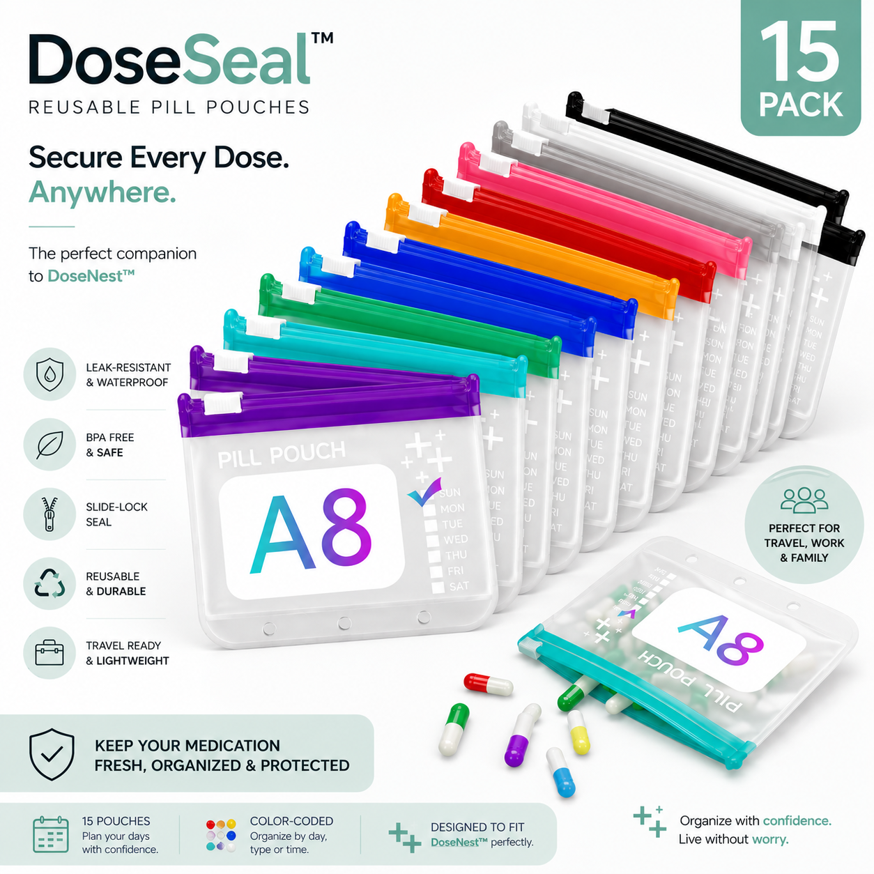 DoseSeal™ – Reusable Pill Pouches