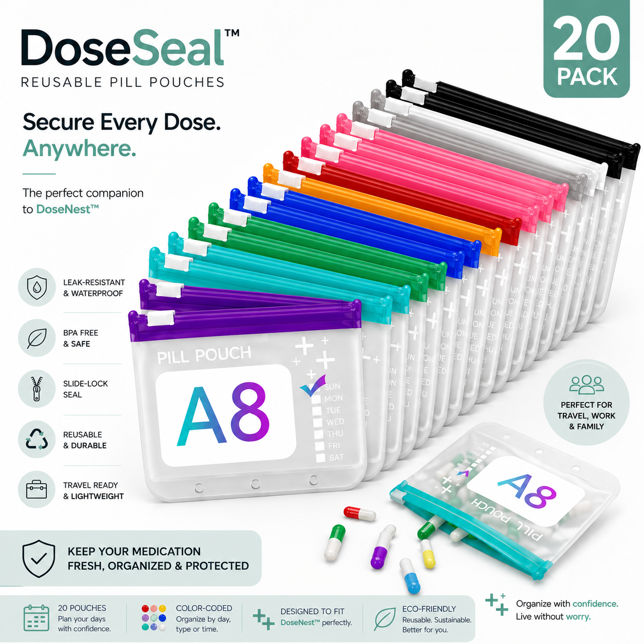 DoseSeal™ – Reusable Pill Pouches
