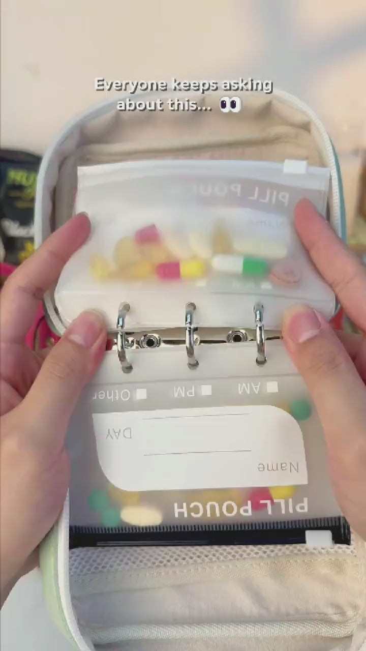 Jordan holding an open Vivia organizer during a weekly refill